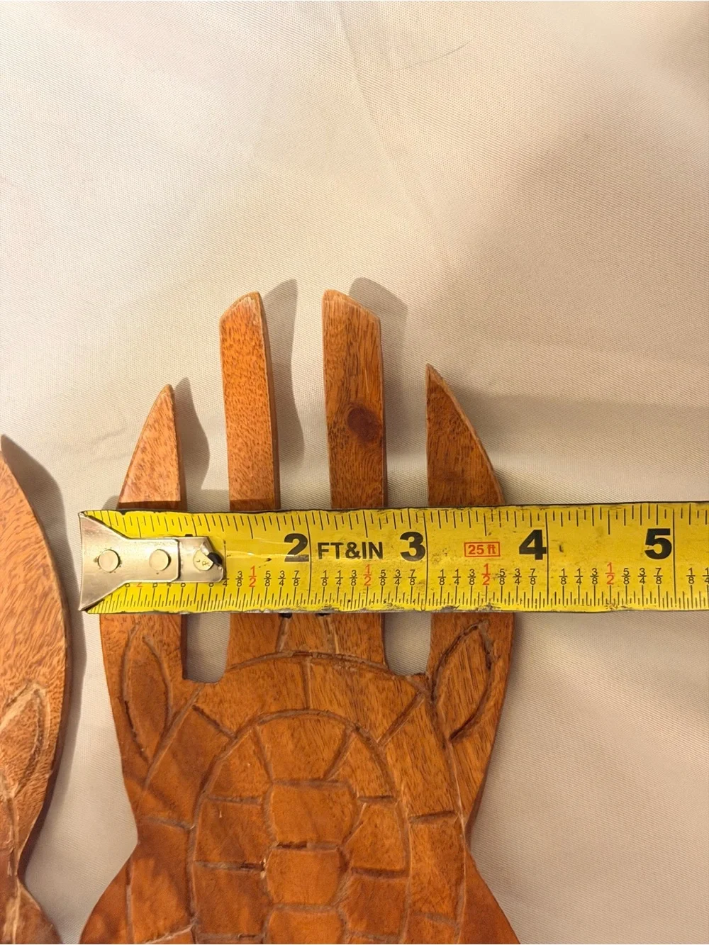 Vintage Carved Wood Sea Turtle Salad Servers Hawaiian Coastal Tiki Pair